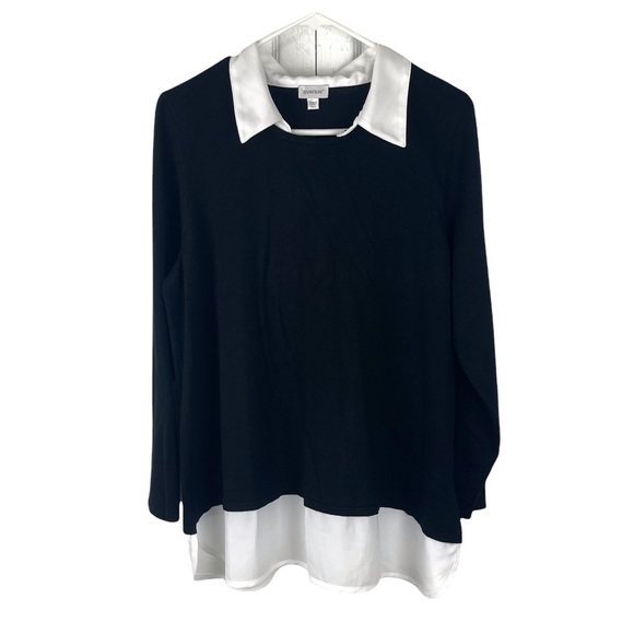 Avenue Black & White Layered Look Sweater with Removable Collar - Picture 2 of 9